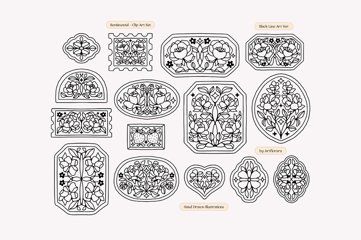 SENTIMENTAL Vintage Floral Logo Set, an Object Graphic by Artflorara (Photo 11 of 13)