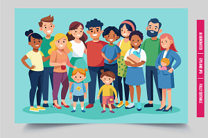 Cartoon diverse people smiling, an Illustration by Tanuart