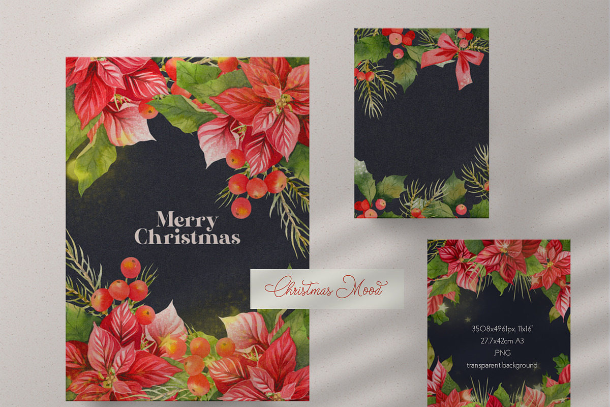 Christmas Poinsettia Floral Clipart, an Illustration by Julia M. Watercolor (Photo 3 of 11)