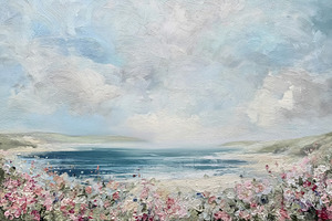 Fine Art. Impressionist seascape painting depicting a serene coa, a Decorative Illustration by Studio ANNA