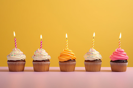Illustration of birthday cupcakes with candles, a Food & Drink Photo by AlyaAnd