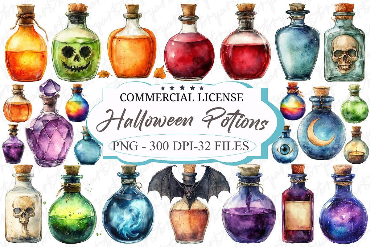 Vintage Halloween Potions Clipart, an Illustration by designcity5 (Photo 1 of 5)