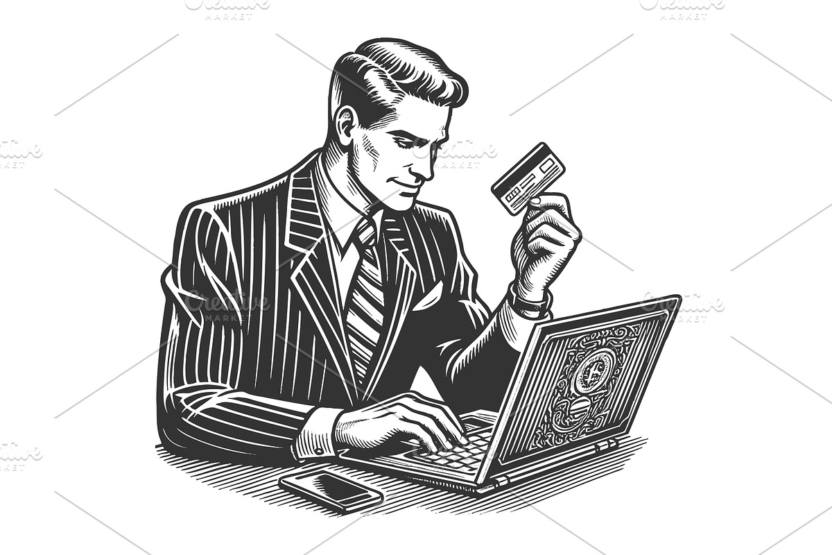 Businessman Shopping Online with, a Person Illustration by AlexArt