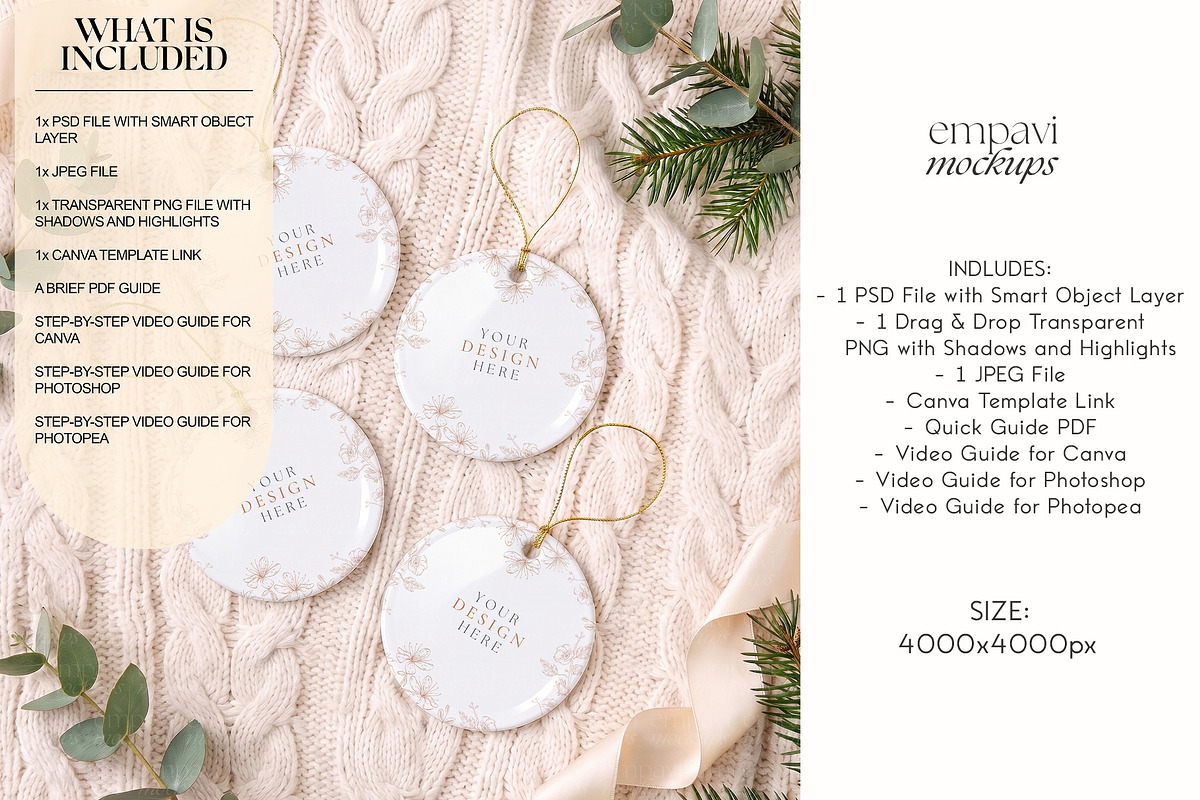 Christmas Ornament Mockup Set of 4, a Household Mockup by EmpaviMockups (Photo 2 of 4)