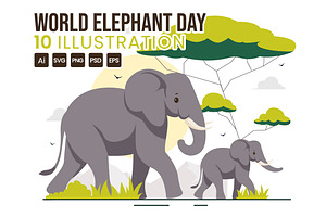 10 World Elephant Day Illustration, an Animal Illustration by denayunebgt