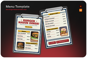 Retro Burger Restaurant Diner Menu, a Flyer Template by Annora Studio