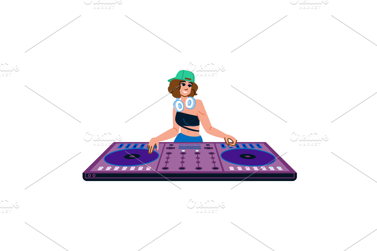 Female dj playing music at, a Person Illustration by pikepicture