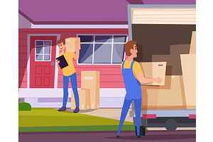 Relocation service. movers holding, a Transportation Illustration by Onyx