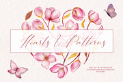 Watercolor hearts and patterns, an Illustration by TatiArti (Thumbnail 1 of 8)