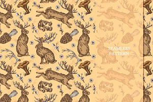 Jackalope. Seamless Patterns.