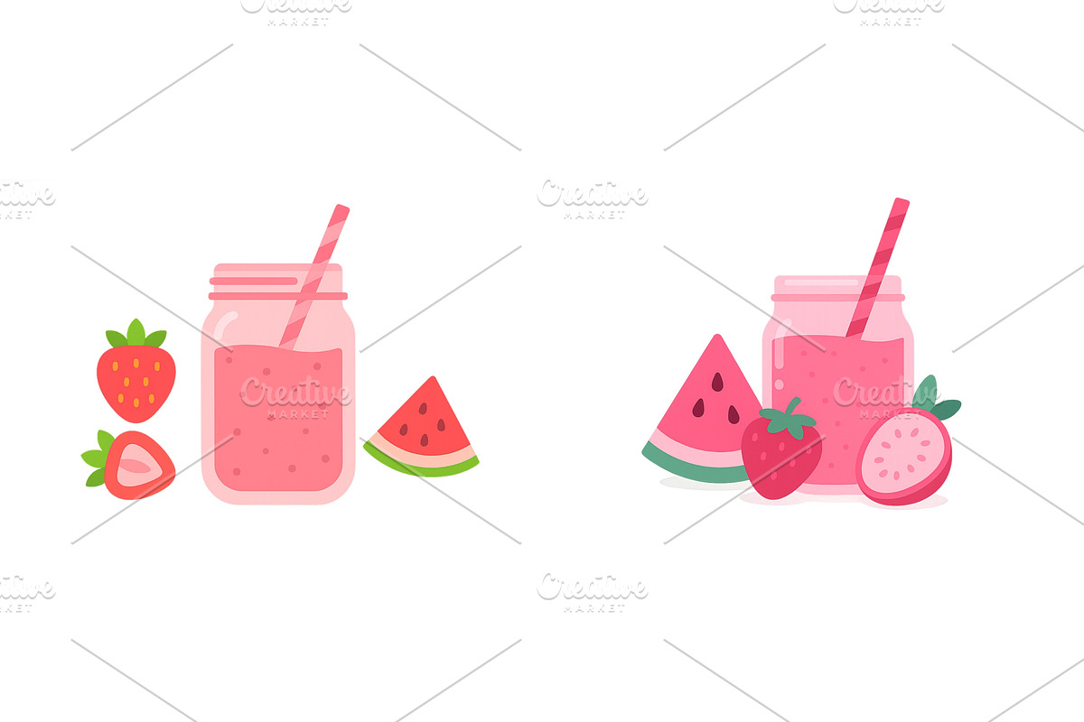 Colorful fruit smoothies in jars, a Food Illustration by ZinetroN