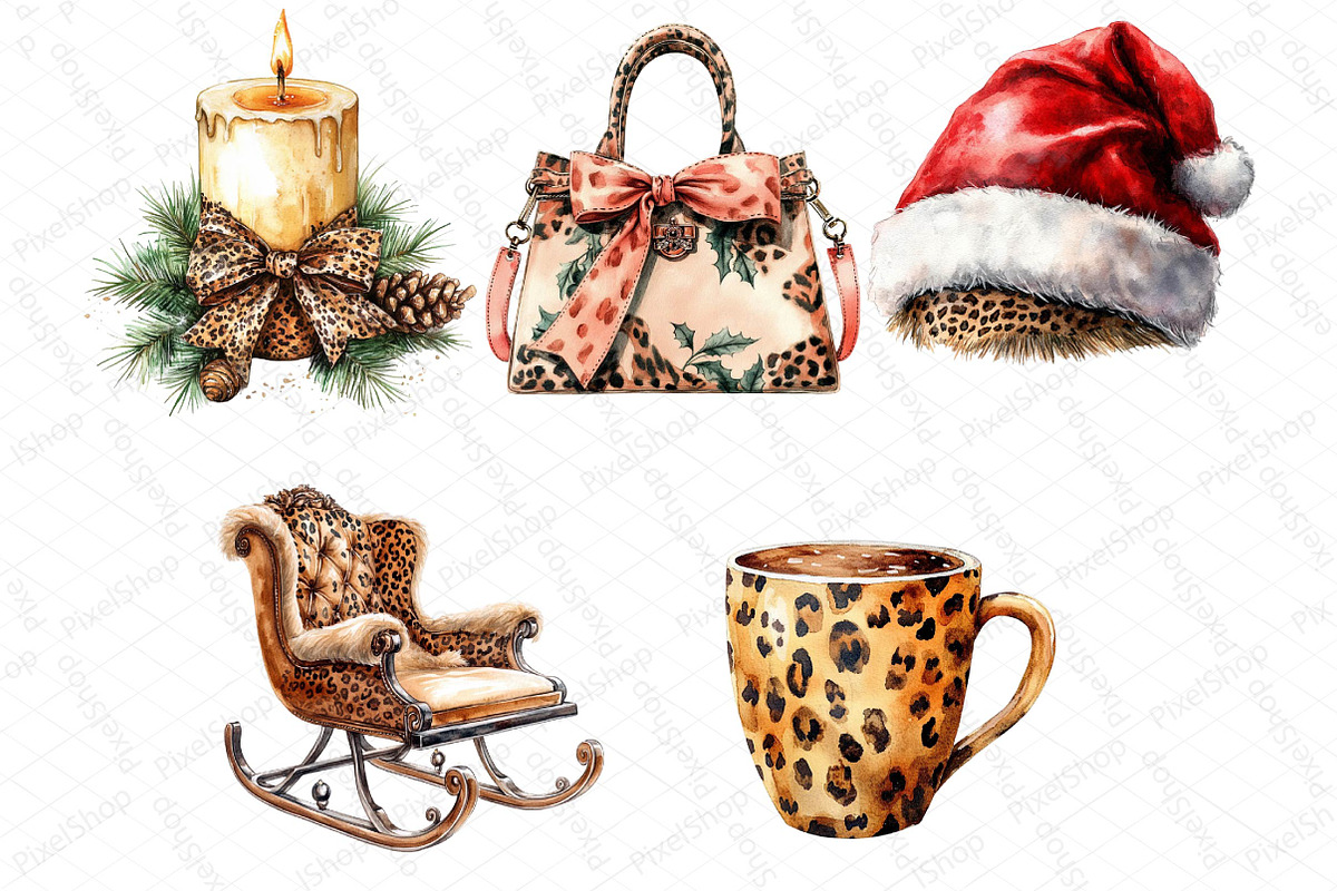 Watercolor Leopard Print Christmas, an Illustration by DreamPrint404 (Photo 7 of 7)