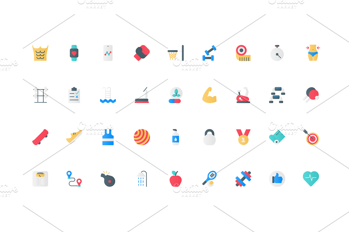 Sports exercise body health icons, an Object Illustration by Lemberg Vector