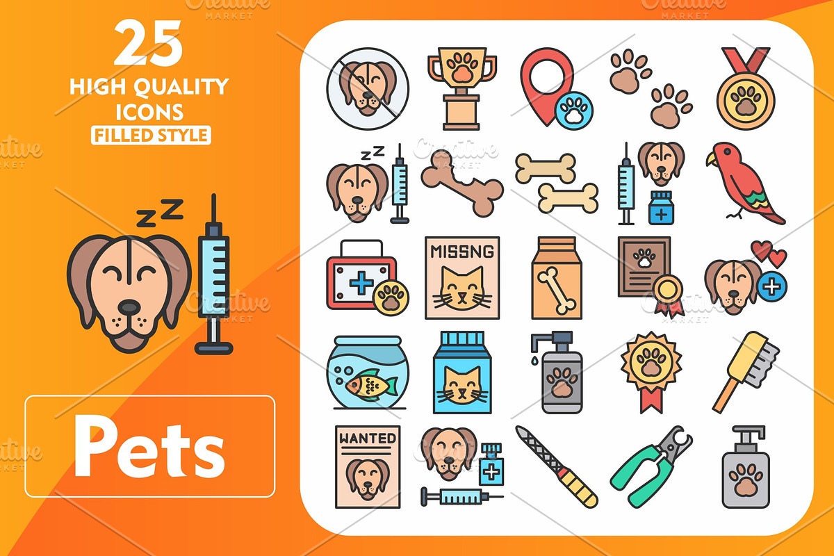 25 Pets Line Filled Icons, an Icon by Pexelpy