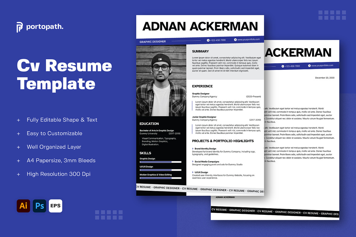 Cv Resume Template, a Resume Template by Portocraft (Photo 1 of 2)