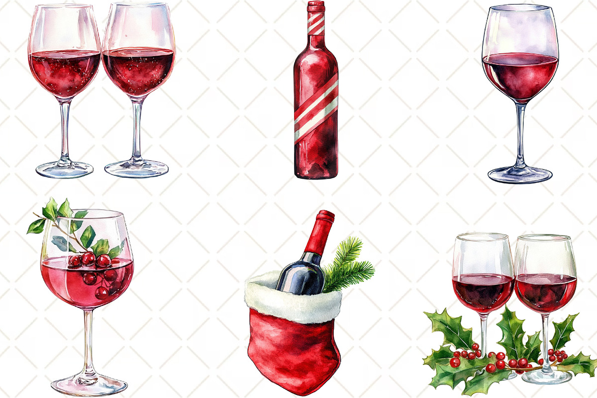 Christmas Red Wine Clipart, an Illustration by Black Bird Studio (Photo 6 of 6)