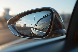 Side view car mirror with reflection, a Photo by AlyaAnd