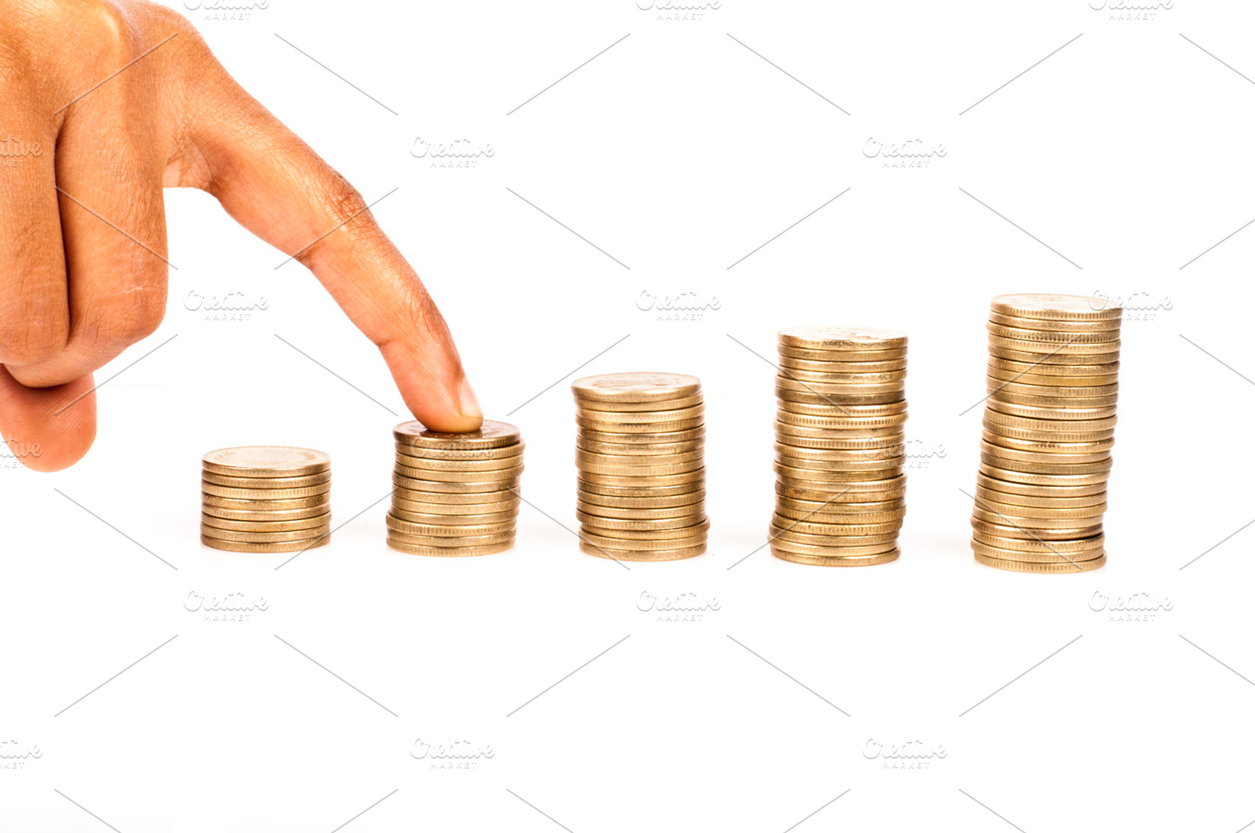 Grown stacks of dollar coins