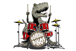 Dinosaur playing drums, vector