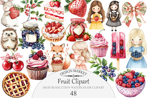 Watercolor Fruit Clipart, an Illustration by Design Market
