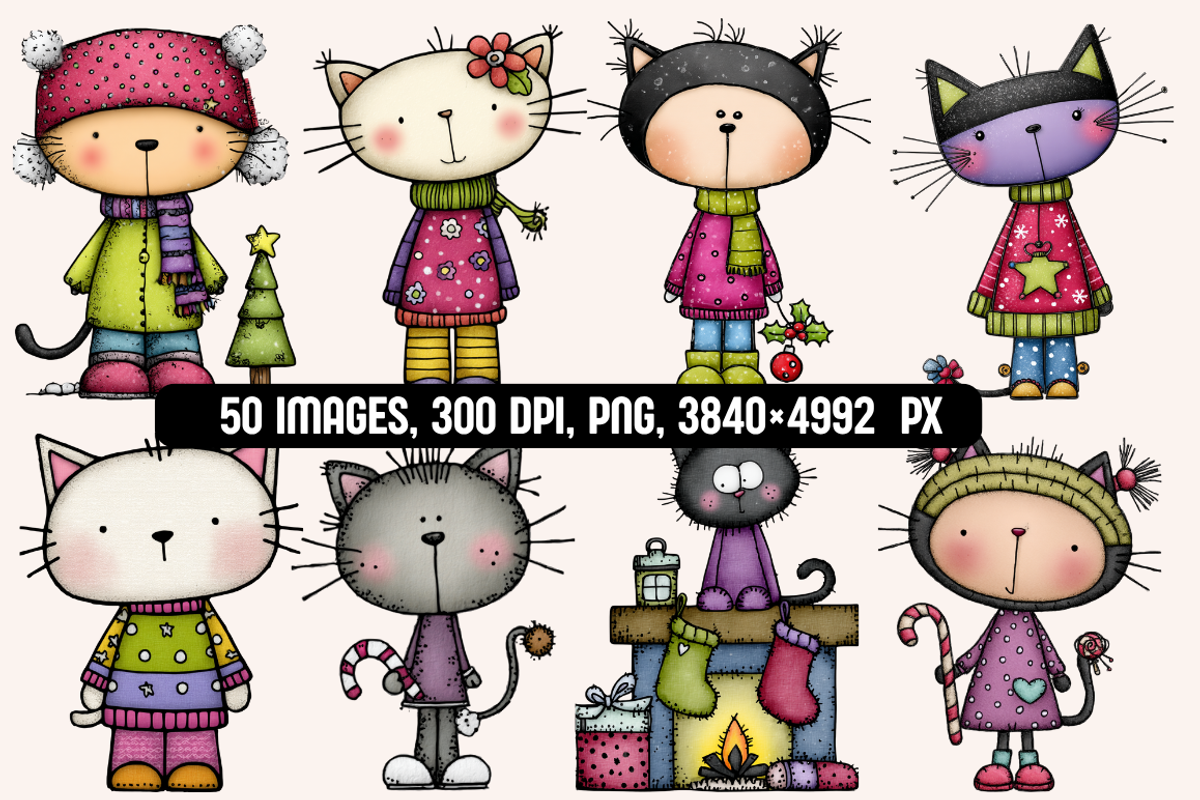 Quirky Christmas Cats illustrations, an Animal Illustration by PrintHaven Designs (Photo 3 of 10)