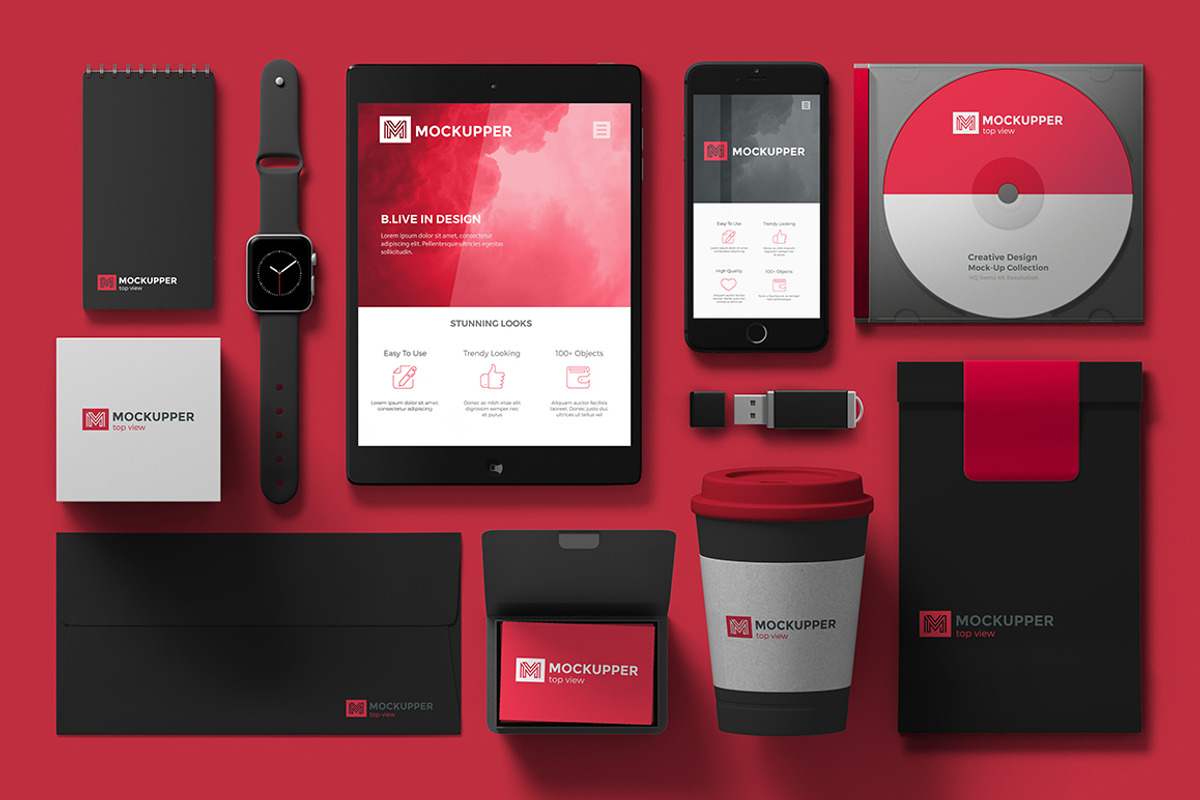Identity Mockup Top view 4K set, a Cups & Container Mockup by Sentavio (Photo 8 of 10)
