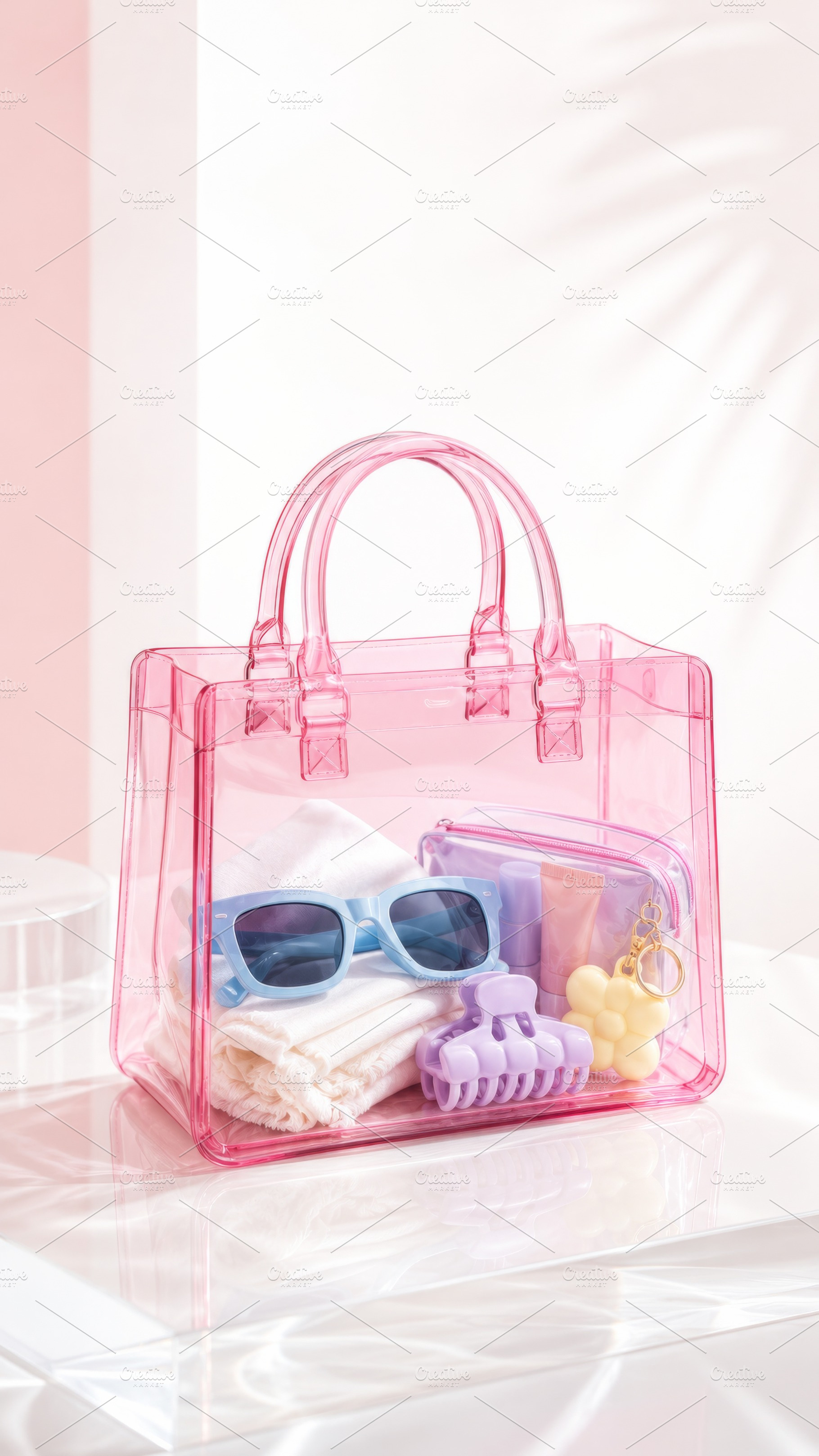 Transparent pink jelly bag filled wi, a Photo by Dvoevnore photos