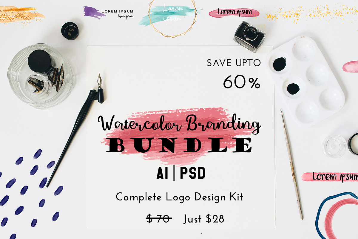 Watercolor Branding Bundle Kit, a Branding & Logo Template by Design Unique (Photo 1 of 15)