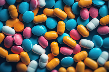 Illustration of different medicine pills background, a Health & Medical Photo by AlyaAnd
