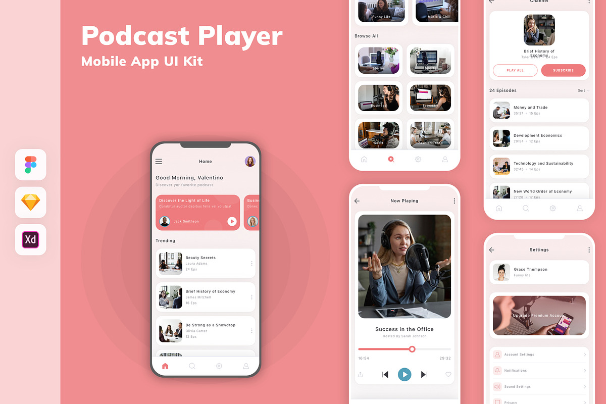 Podcast Player Mobile App UI Kit, an UI Kit Template by uicube (Photo 1 of 2)