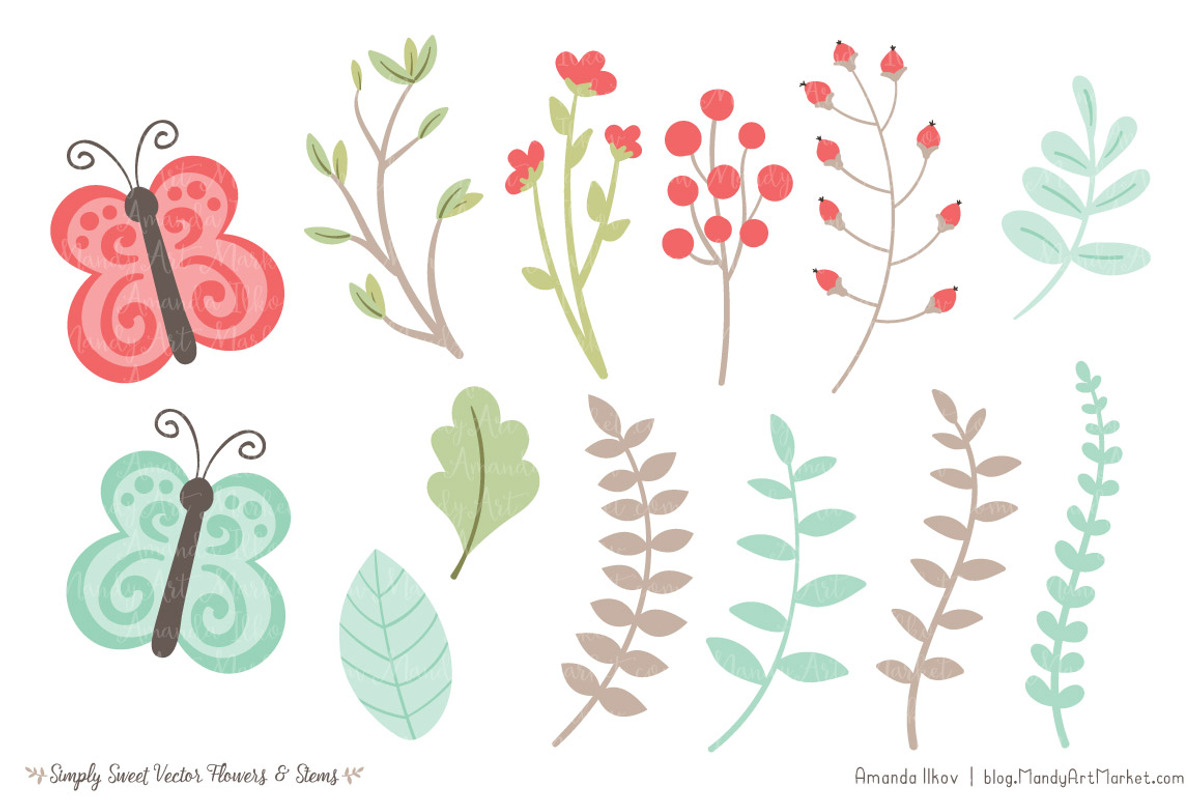 Mint & Coral Flowers Clipart, an Illustration by Amanda Ilkov (Photo 4 of 4)