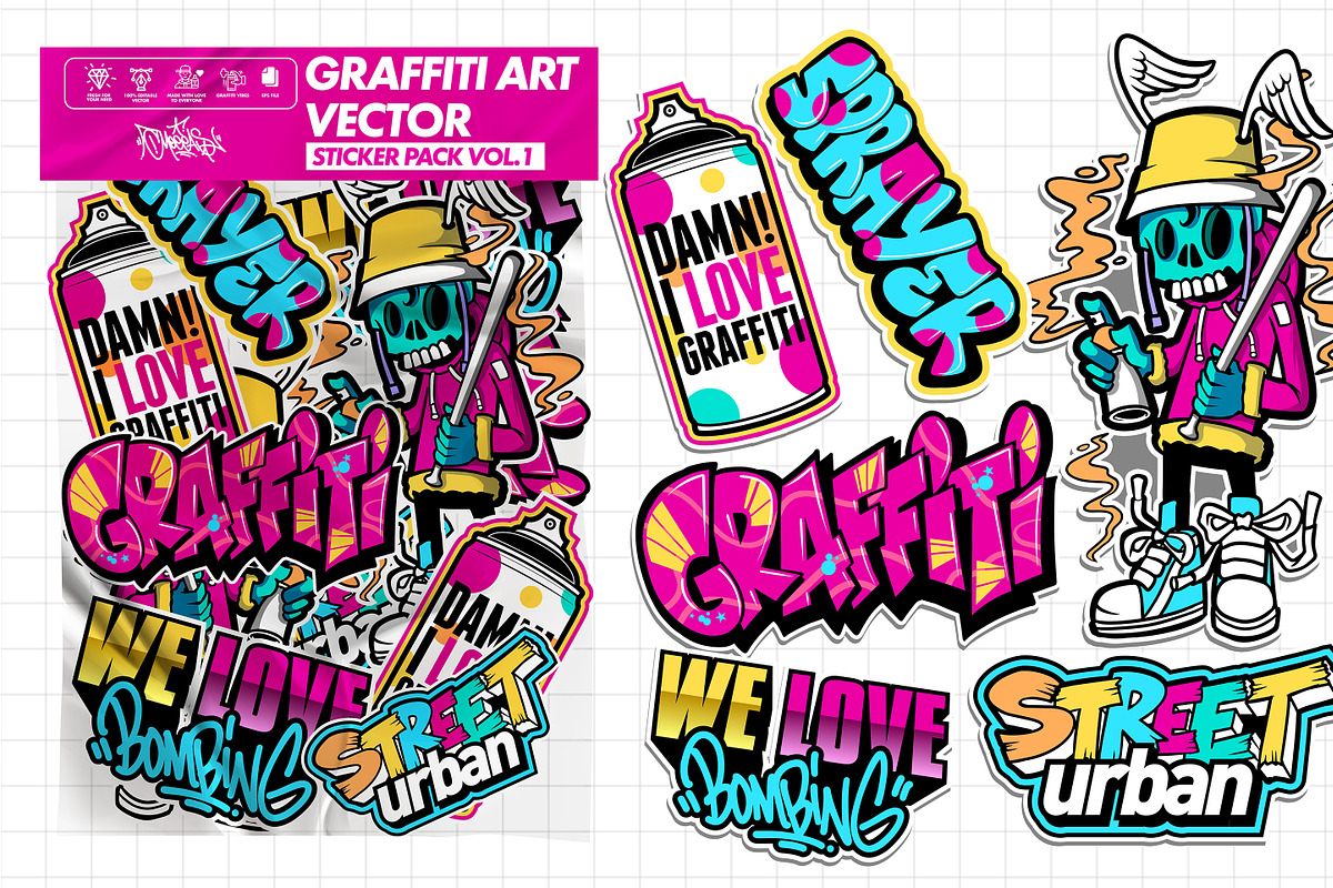 Bundle Graffiti Sticker Pack Vector, a Decorative Illustration by MEAS7 Artwork (Photo 3 of 7)