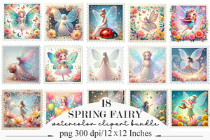 Spring Fairy Postage Stamp Clipart, an Illustration by Designking
