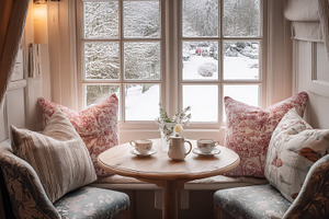 Hygge ambiance in a snug corner, two cups of hot tea and a teapo, a Photo by Studio ANNA