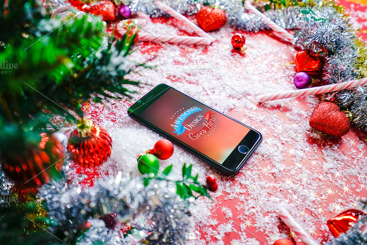 Christmas & New Year Mock-Up, an iPhone Mockup by EmilGuseinov (Photo 4 of 23)