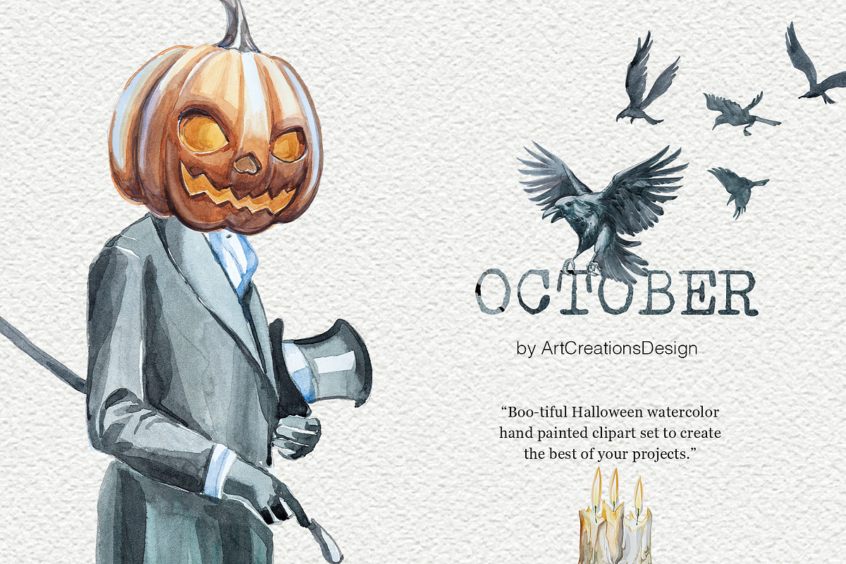 Watercolor October Clipart Set, an Illustration by ArtCreationsDesign (Photo 1 of 10)