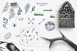 Graveyard Watercolor Clipart