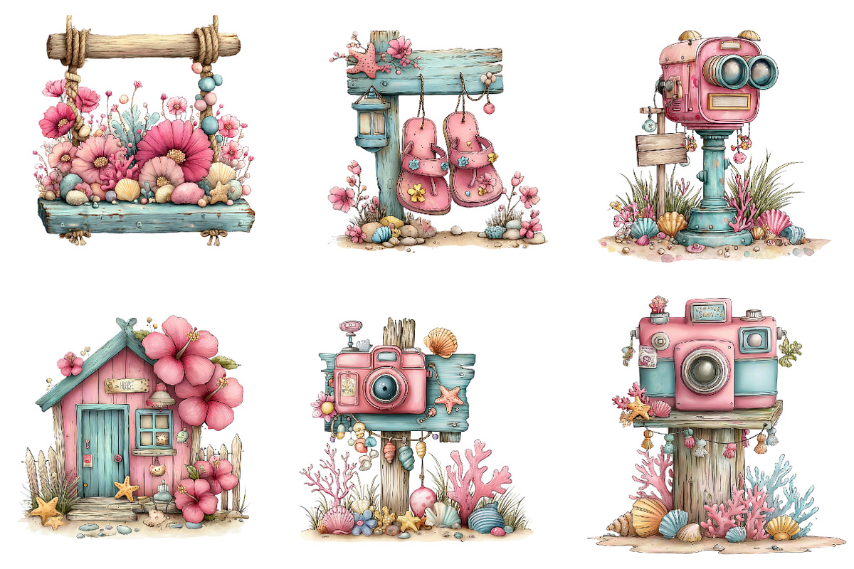 Whimsical Summer Wooden Sing Clipart, an Illustration by CreationArt (Photo 5 of 7)