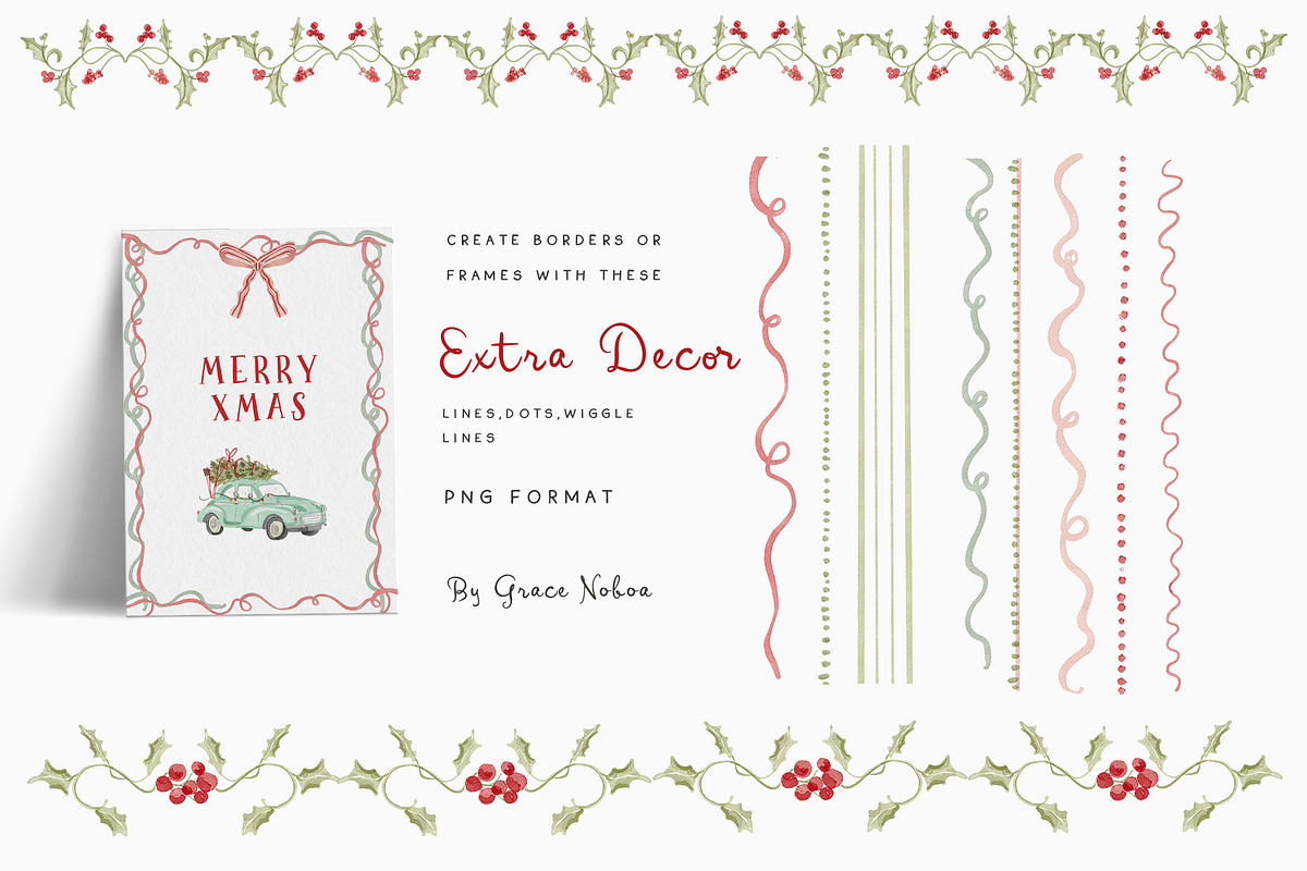 Watercolor Christmas Floral Bows, a Decorative Illustration by Grace Noboa Illustrations (Photo 9 of 24)