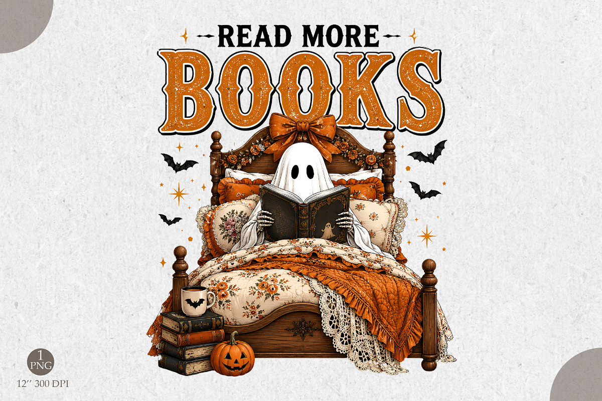 Ghost Reading Book Halloween PNG, a Seasonal Illustration by Libby Wishes (Photo 1 of 3)