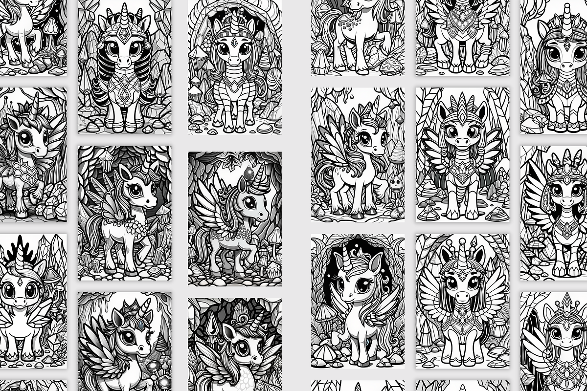 coloring page cute unicorns, an Illustration by Artify Nest LTD (Photo 2 of 3)