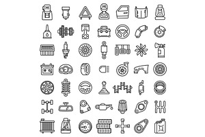 Car parts icons set, outline style, a Technology Illustration by Ylivdesign