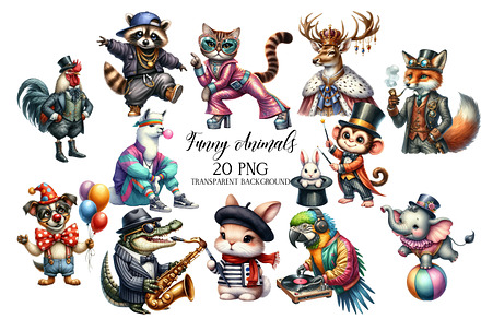 Funky Dressed Up Animals, a Decorative Illustration by Glass Cat Design