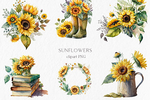 Sunflowers Watercolor Clipart PNG