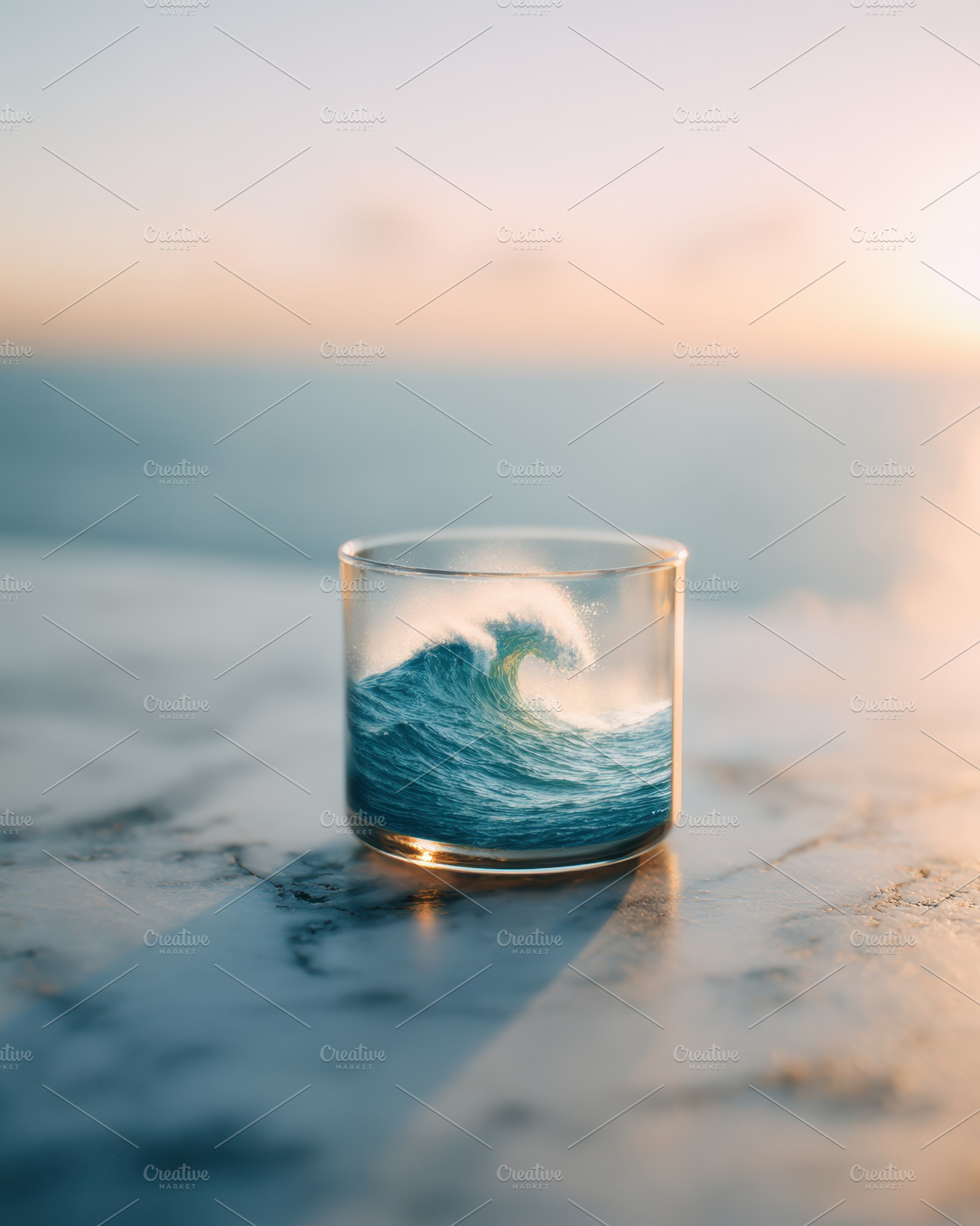 Wave in a glass on a beach background, an Abstract Photo by AlyaAnd