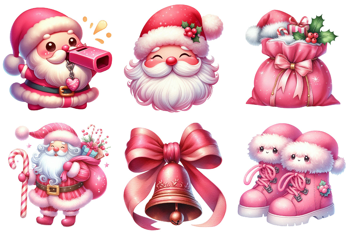 Pink Trendy Christmas Santa Png Bund, an Illustration by Watercolor design (Photo 3 of 4)
