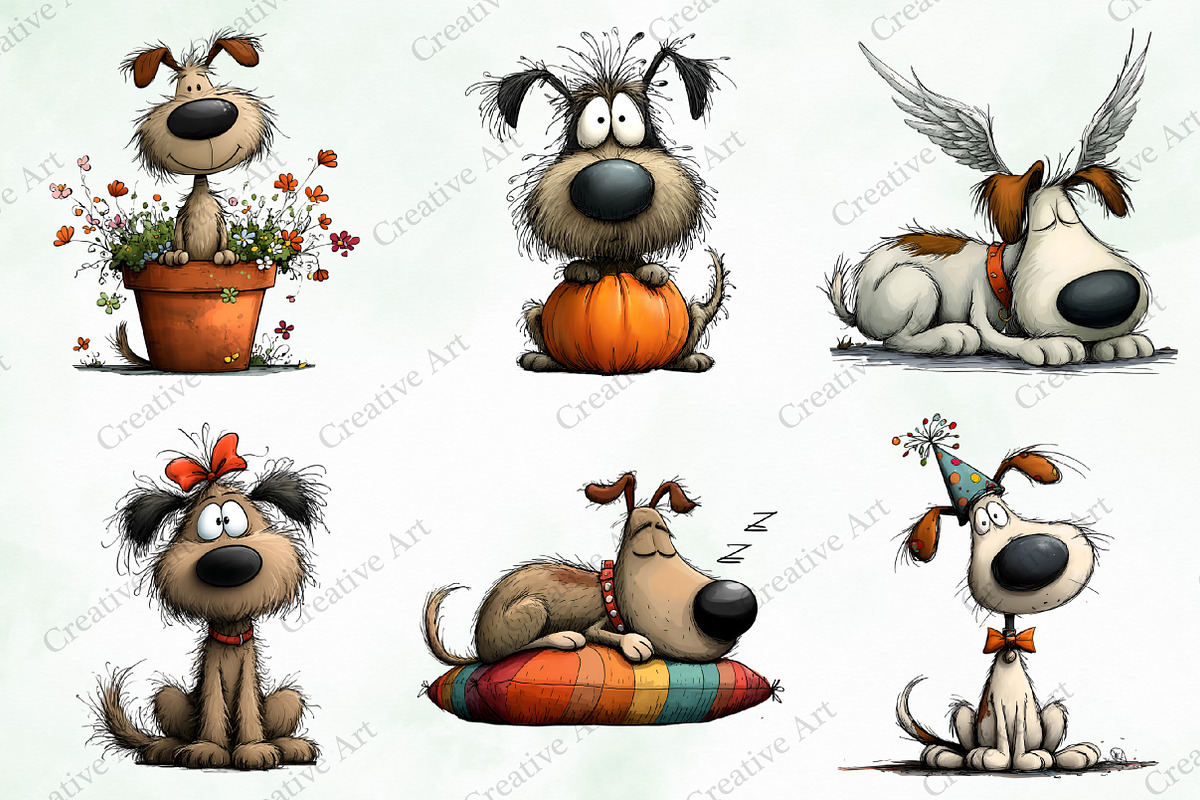 Whimsical Dogs Clipart Bundle, an Illustration by Creative Art (Photo 4 of 10)