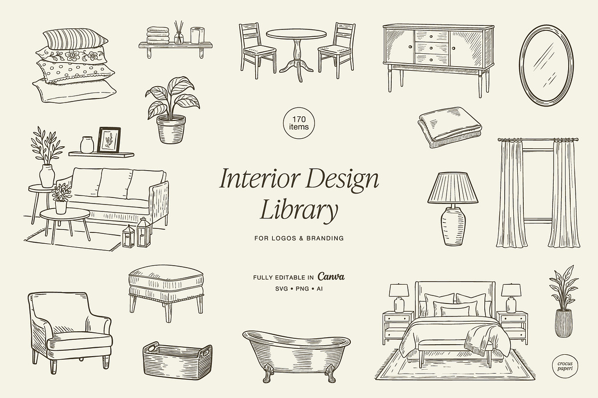 INTERIOR DESIGNER line art clipart, an Object Illustration by Crocus Paperi (Photo 1 of 13)