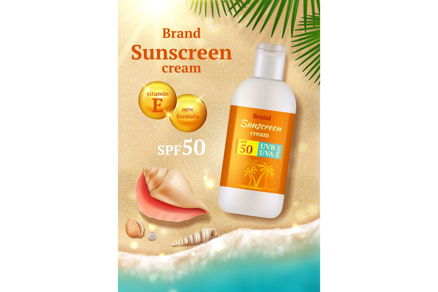 Sunscreen ads poster. Beauty | Background Graphics ~ Creative Market