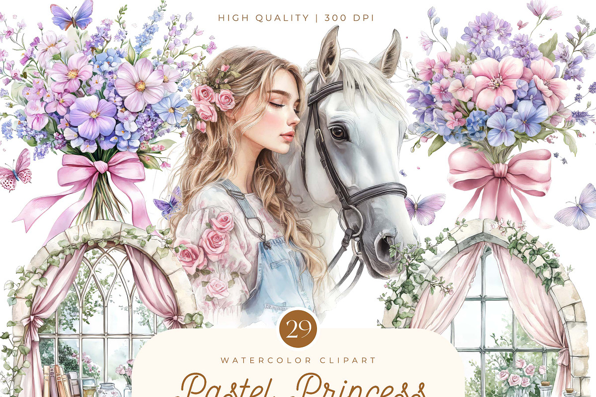 Watercolor Pastel Princess Clipart, a Person Illustration by SparkyDesignsUS (Photo 1 of 9)
